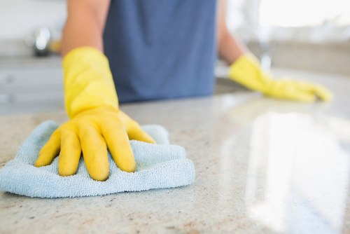 Cleaner dusting and vacuuming a typical Crystal Palace living room